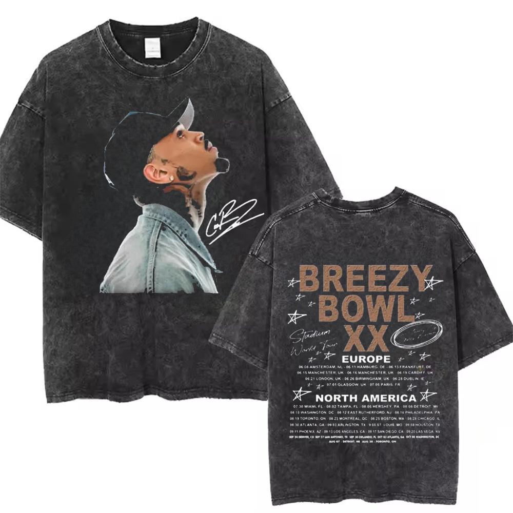 

Chris Brown Breezy Bowl XX Concert Cotton Tee Tour Washed T Shirt Vintage Gothic Top Mens Portrait Hip Hop Streetwear S