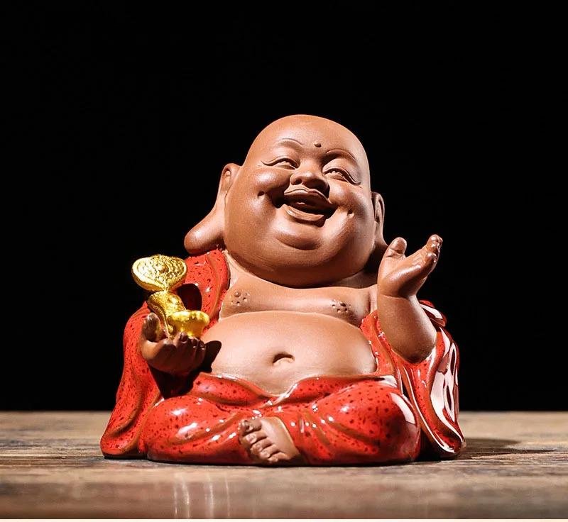 Dekorationen im chinesischen Zen-Stil aus lila Ton, Maitreya-Buddha, Wohnzimmer, Veranda, zur Befestigung im Auto, Handwerk für Tee-Sets