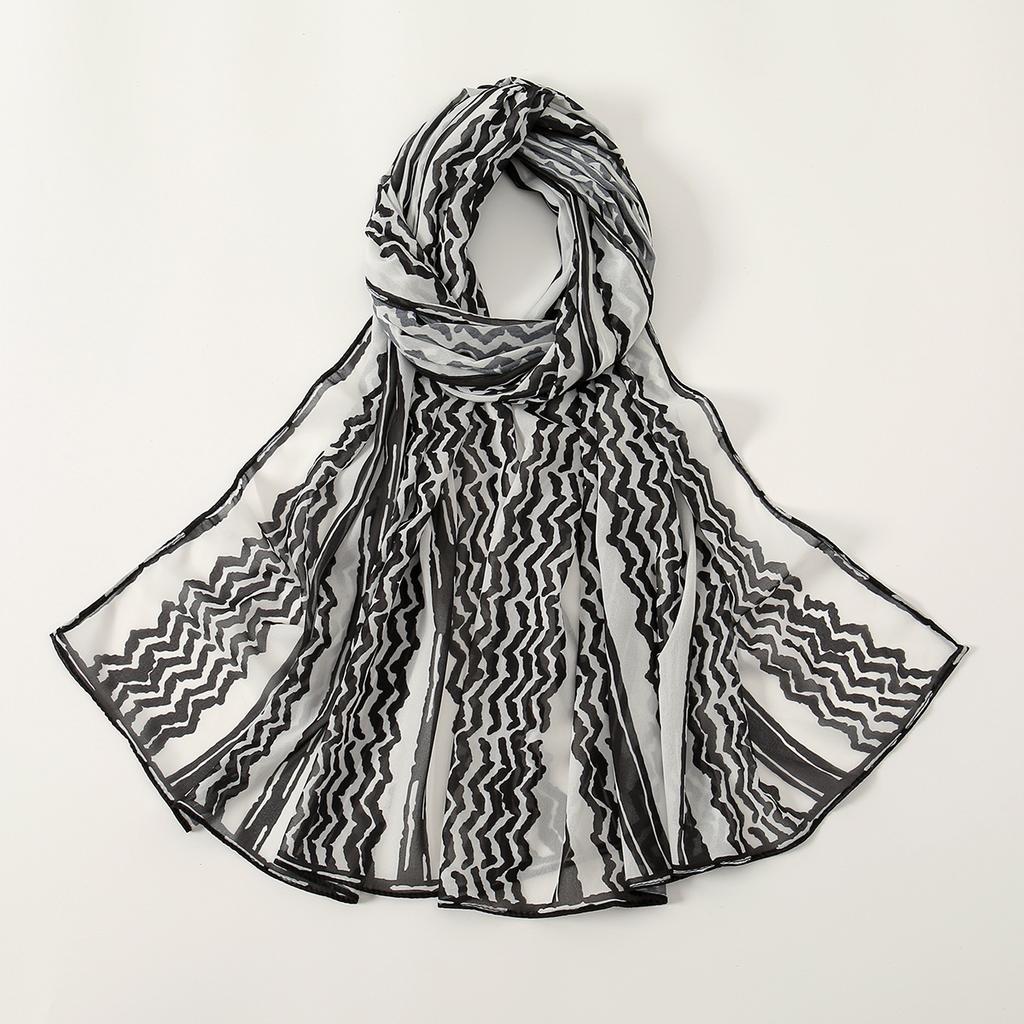 Printed Retro Scarf Female Classic Striped Printed Chiffon Pattern Headscarf Ethnic Wind Scarf Long Scarf Shawl