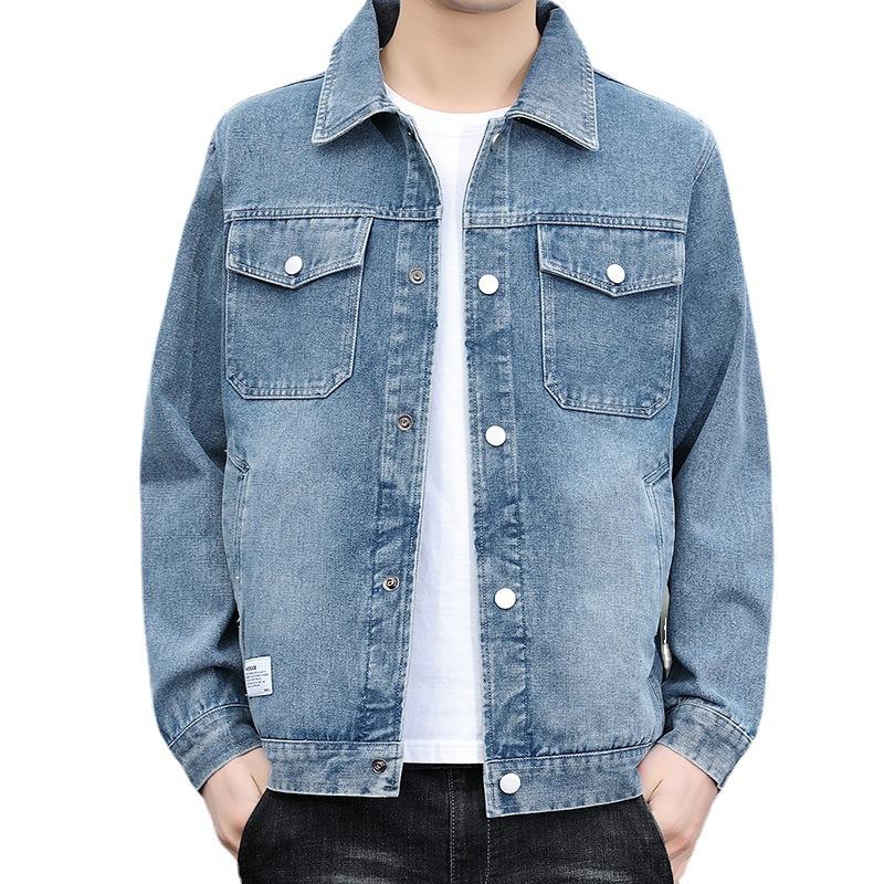 Džínová bunda, pánská nová retro sepraná bunda s volným límcem, trendy a módní bunda