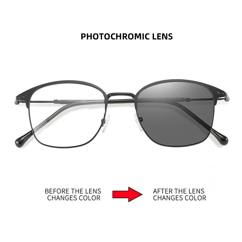 VIVIBEE Metalowe Fotochromowe Okulary Blokujące Niebieskie Śwło Męskie Kwadratowe Zmieniające Kolor UV400 Gogle Gamingowe Okulary Przeciwsłoneczne z Filtrem