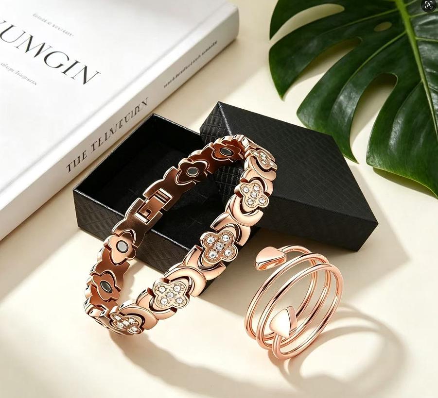 Antique Copper Magnetic Bracelet: Retro Fashion Three-Row Adjustable Couple Bangle