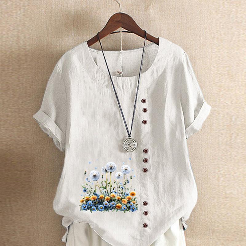 

Женская модная футболка с коротким рукавом и принтом в виде цветка, свободная хлопковая рубашка, повседневная свободная летняя блузка, топы больших размеров 5XL белый