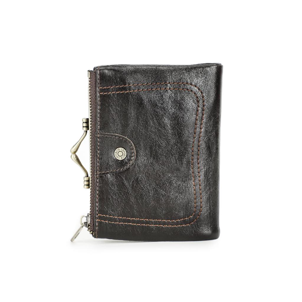 CONTACTS Cartera de Cuero Genuino para Mujer con Cierre de Beso Billetera Pequeña de Metal para Monedas Cierre de Broche y Cremallera Bolsillo para Monedas Portatarjetas de Crédito RFID Mini Cartera