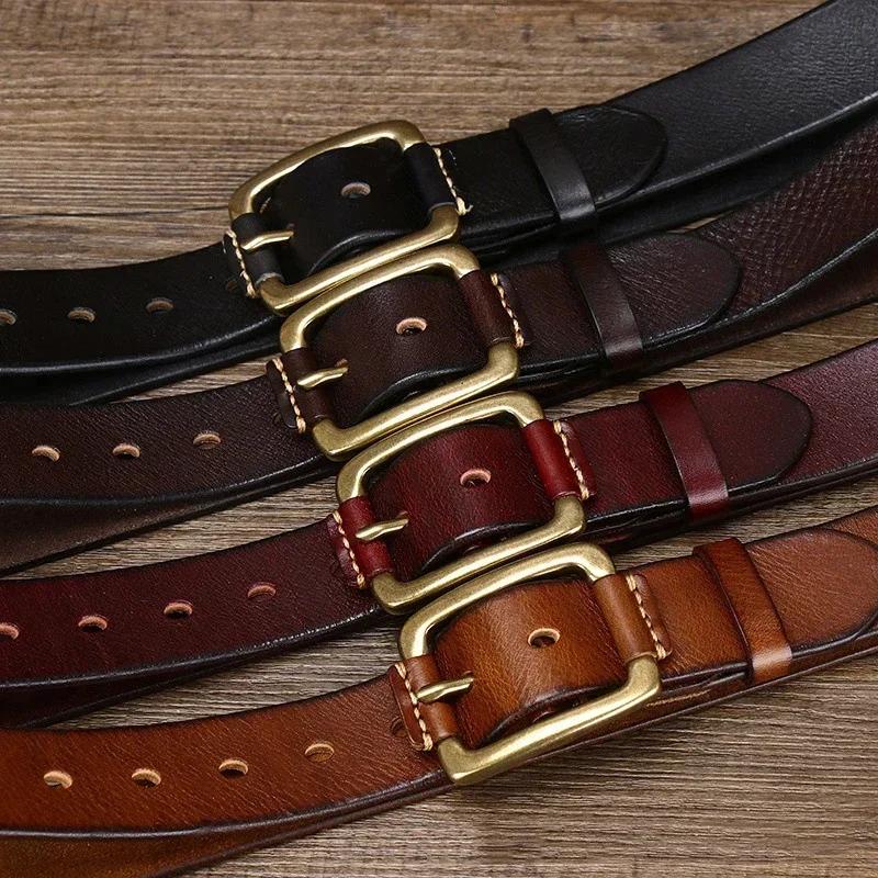 3.8CM Reines Rindsleder Hochwertige Echtes Ledergürtel für Herren Markenriemen Männliche Messingschnalle Ausgefallen Vintage Jeans Cowboy Cintos