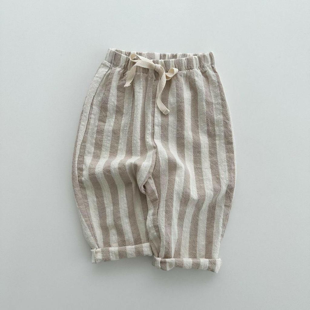 Korean-Style Kids' Summer Cotton Striped Drawstring Pants