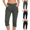 Women’s Stretch Waist Cargo Capri Pants with Multiple Pockets and Adjustable Hem for Outdoor Activities