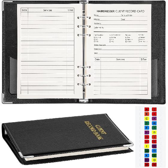 Moogovgi Блокнот-профиль клиента парикмахера, Блокнот-папка для записей о клиентах со вставными карточками профиля клиента (80 Листов Карточки Учета Клиентов)