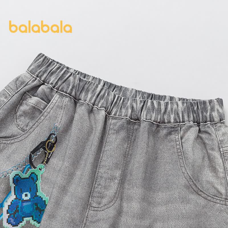 Balabala Boys' Loose Fit Cartoon Denim Capris