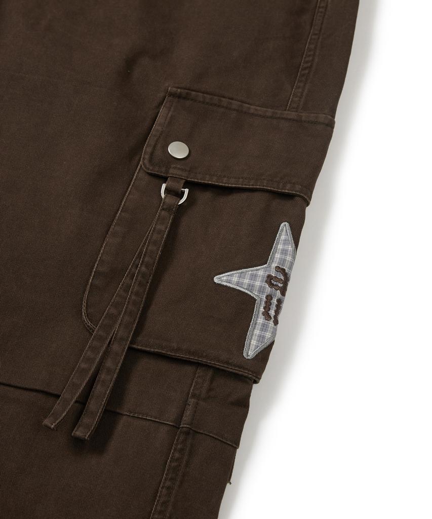 Aejeuyua Cargo Flap Cotton Pants Brown