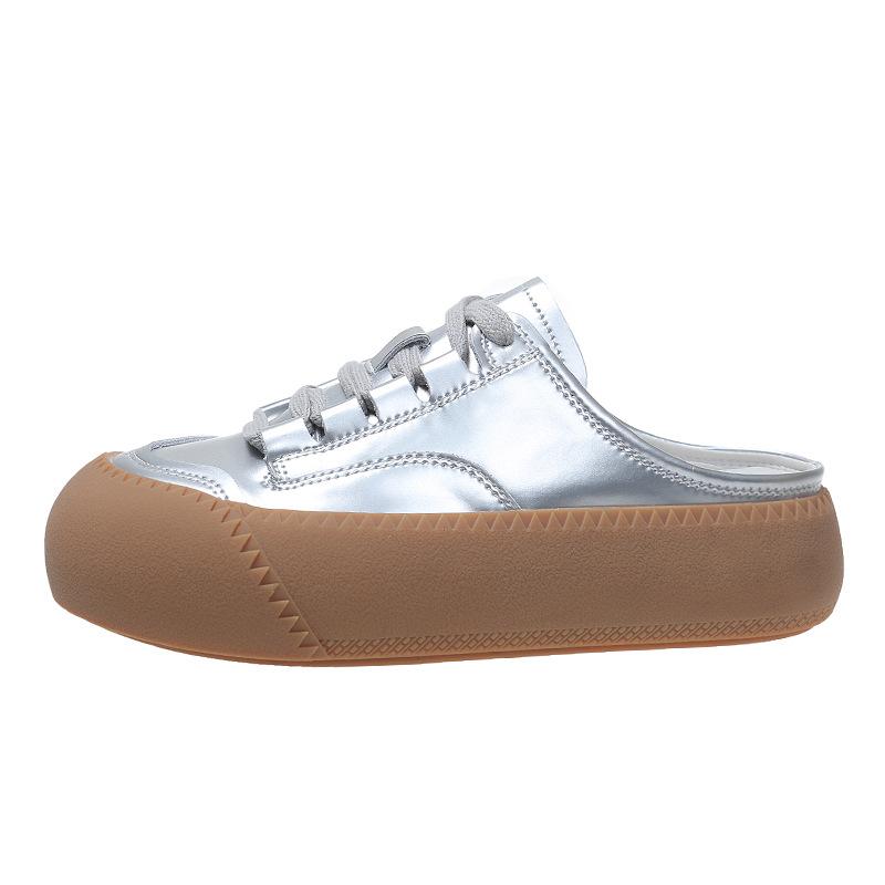 Baotou halvtofflor dam sommar ytterkläder 2025 nya en-pedal latmansskor utan klack retro muffin tjock basplatta skor