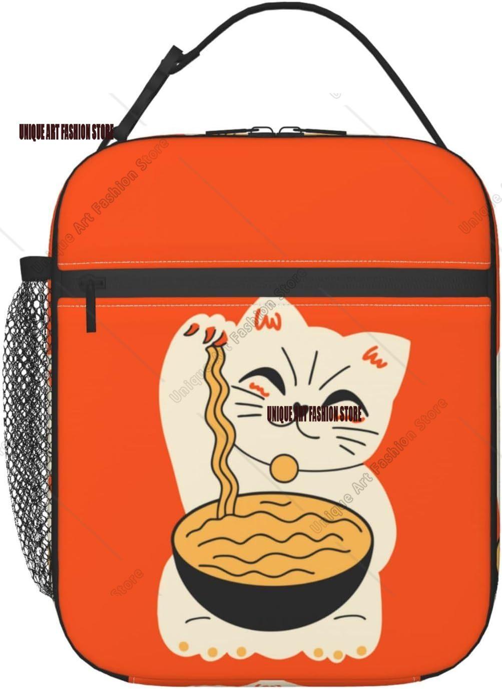 Insulated Lunch Box for Adults Ramen Lunch Box for Work Picnic Hiking Beach or Fishing Cat Eat Ramen Theme Lunch Bag One Size