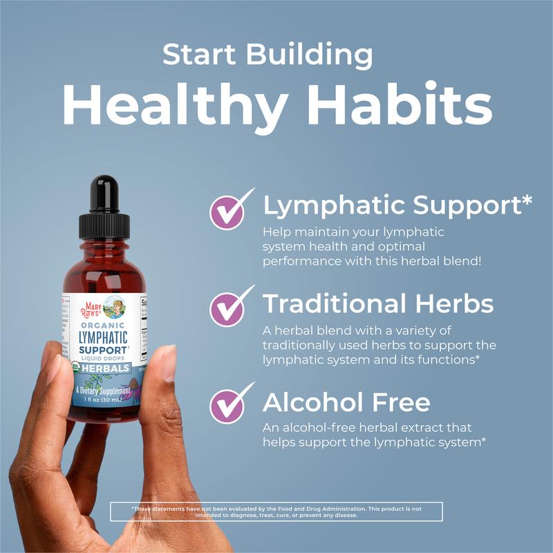 Lymphatic Support Herbal Blend Liquid Drops - Organic Lymphatic Cleanse - Echinacea & Elderberry - Blue Vervain - Vegan - 30 Servings