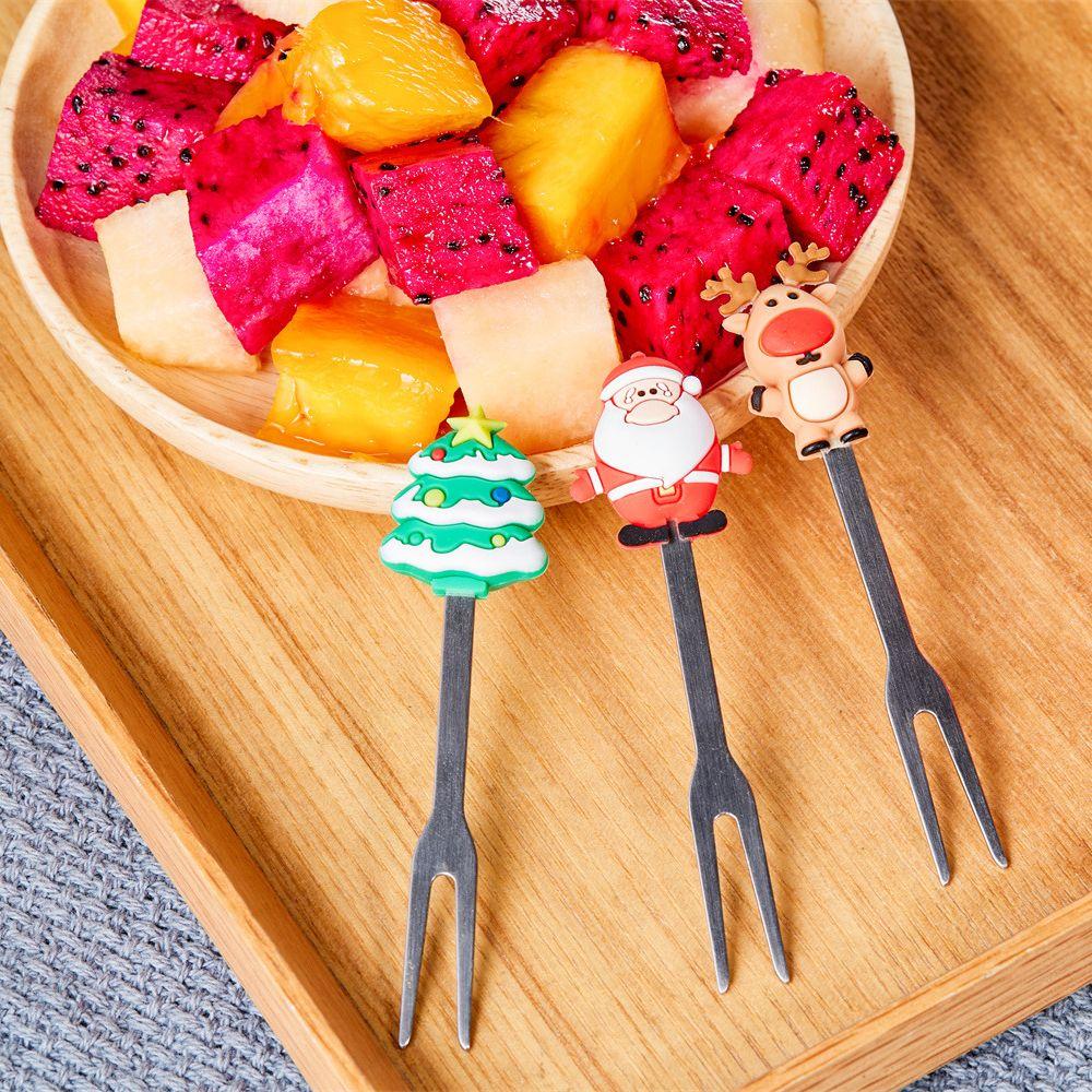 1 Set Christmas Tree Stainless Steel Dessert Fruit Forks With Holder Set Mini Cute Salad Food Cutlery Dinnerware Kitchen Gadgets