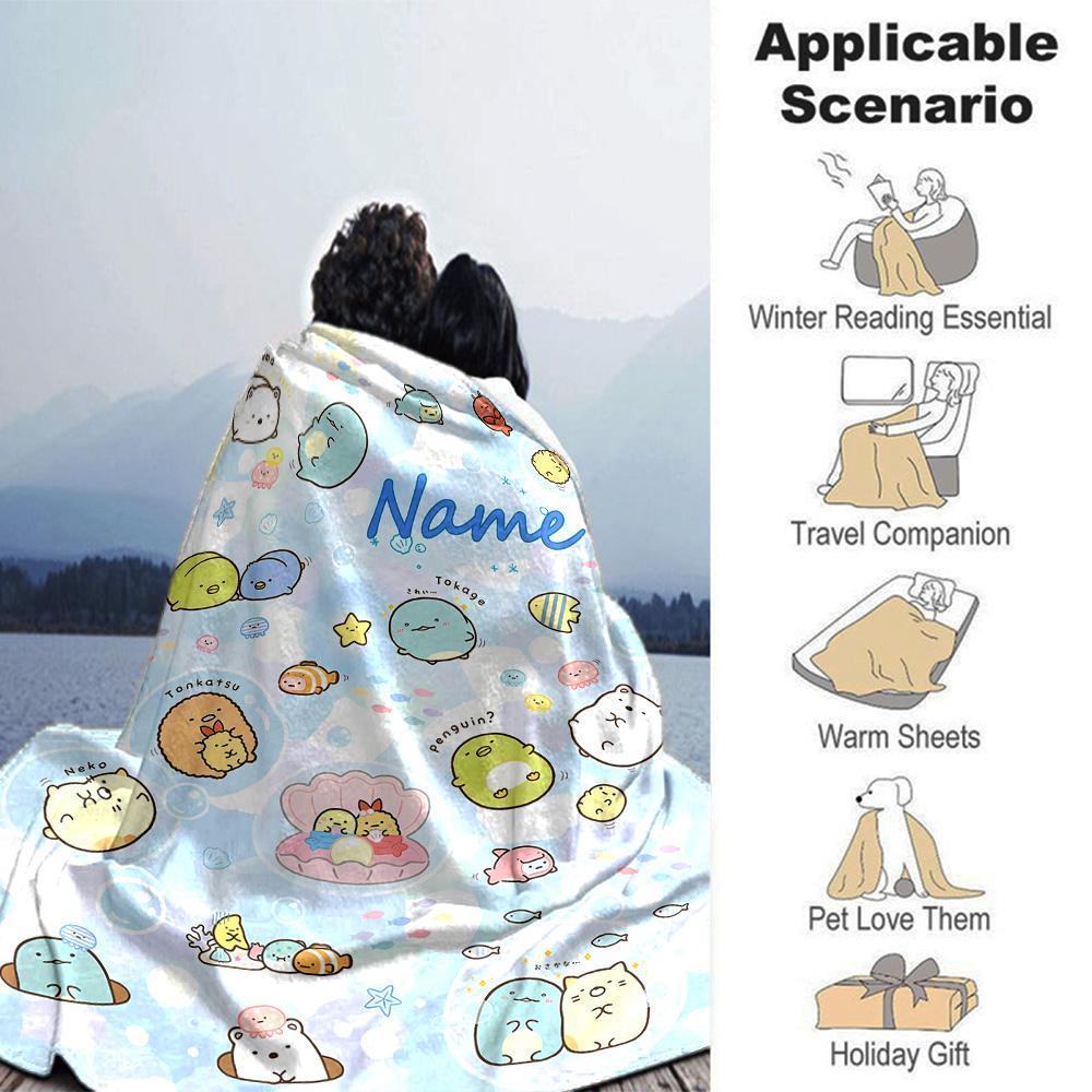 Customiz Name Personality Sumikko Gurashi Blanket Soft &Warm Sofa Office Bed Travel Lunch Break Blanket, Gift Suitable All Seasons