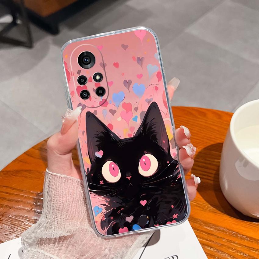 Case For Huawei Nova 8 9 10 11 Pro SE P Smart 2019 2020 Y60 Y70 Cute Black Cat Phone Cover Soft Slim TPU Shockproof Transparent Shell For Huawei Cases