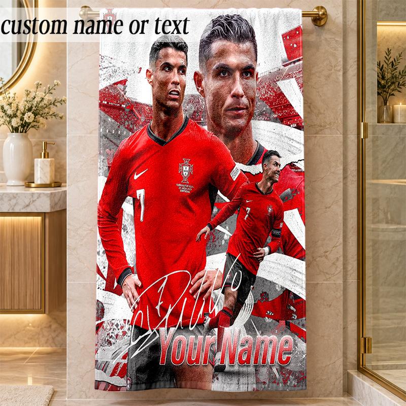 Beach TowelCristiano Ronaldo Custom Name Text Personalized Soft Towel for Beach Pool Indoor Home Decor Gift