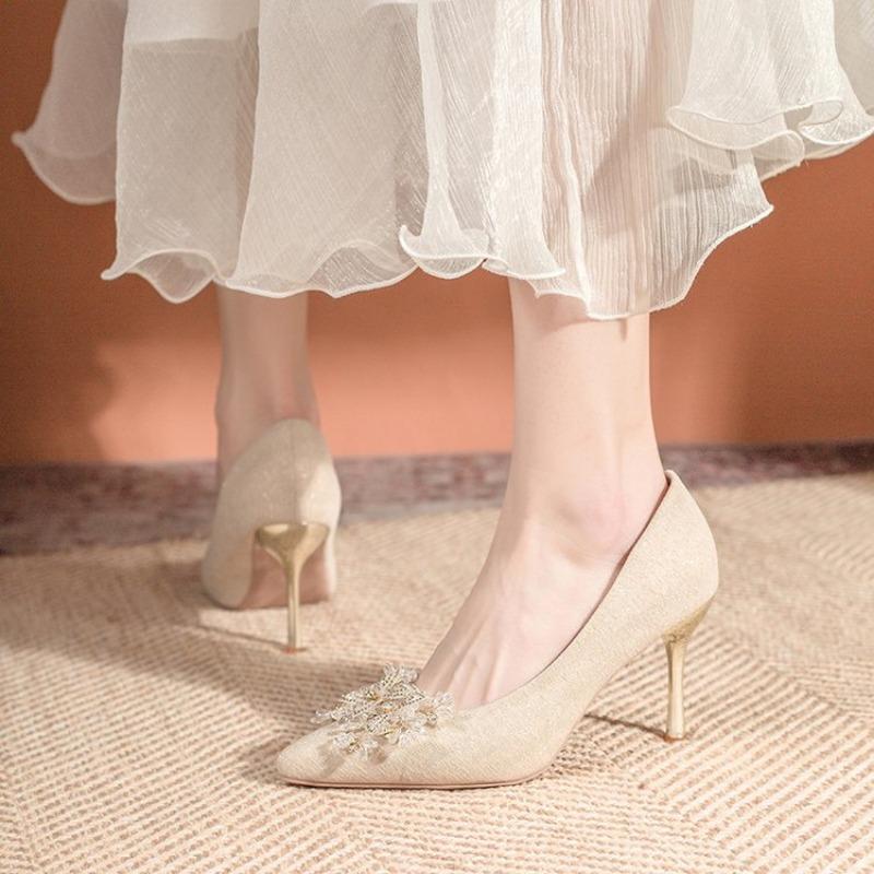 Fashion Women Wedding Shoes Lightweight Pointed Toe Party High Heels Shoes Spring Autumn Elegant Rhinestone Pumps Zapatos De Mujer