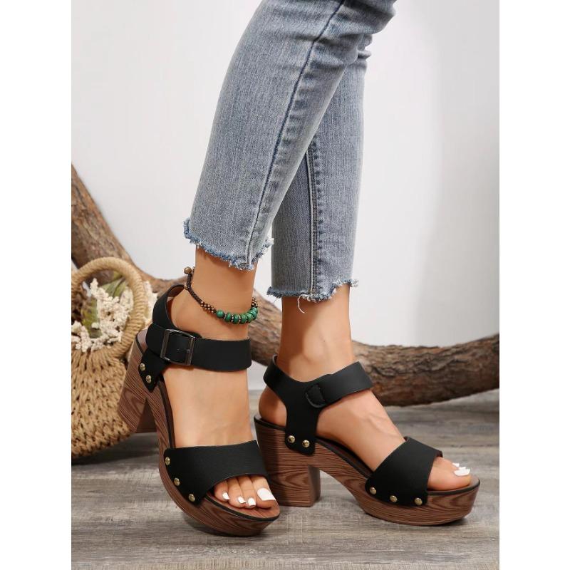 Women's Summer New High Heel Sandals One Line with Fish Mouth Sandals Leather Buckle High Heel Casual Sandals