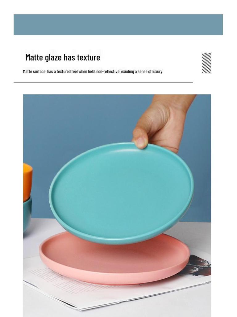 Matte Ceramic 4-Piece Shallow Plate Set: Creative Steak & Breakfast Plates for Western Cuisine.