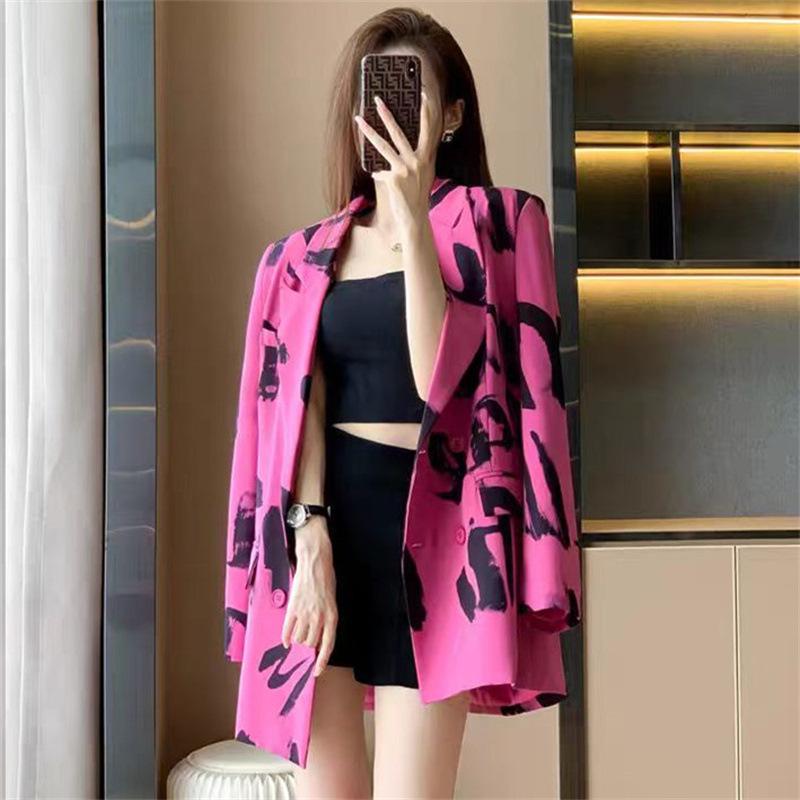 2026 Women's Trendy Street Style Casual Suit Jacket - Spring/Autumn Hong Kong Fashion with Letter Print Long Sleeves