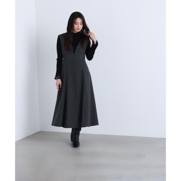 Natural Beauty Basic Nuanced V-Neck Jumper Skirt (Brown/M)