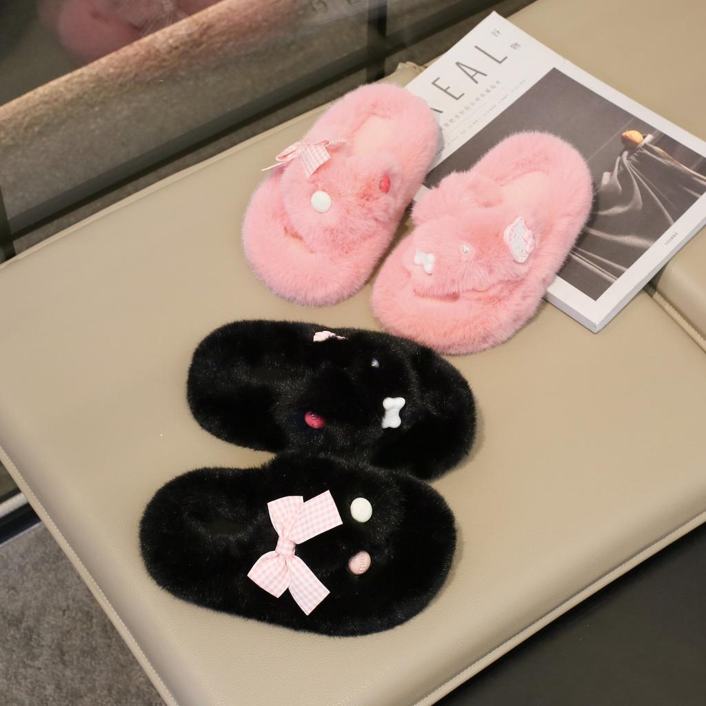 Children's Autumn and Winter New Korean Version Thick-bottomed Cartoon Fluffy Slippers Girls Wear Indoor Cute Slippers Plush