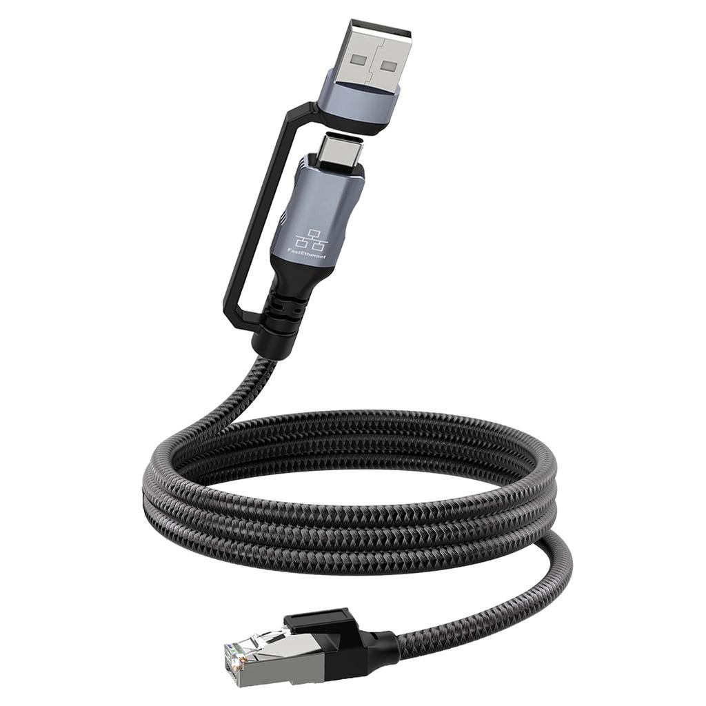 1.8m USB Type-C To RJ45 Cord Directly Connected USB+Type C Ethernet Adapter Cord Compatible for Laptop PC Switch Router and More