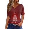 Women's T Shirt Christmas Print Button Short Sleeve Daily Weekend Fashion Basic V- Neck Regular Top
