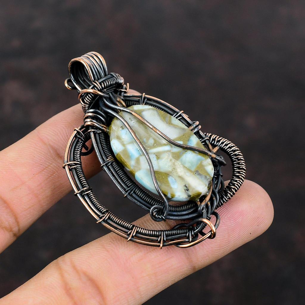 Copper Larimar Pendant Copper Wire Wrapped Jewelry Stylish Pendant Handmade Jewelry Gemstone Pendant Very Pretty Copper Pendant Gift For Her