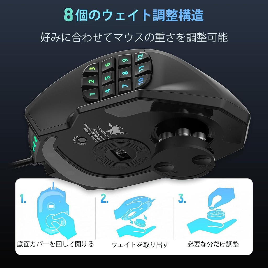 RED SAMURAI Wired Gaming Mouse, 16400dpi, 1000Hz, 18 Programmable Buttons, Side Buttons, Weight Adjustment, Stable Grip, Backlight, Customizable Progr