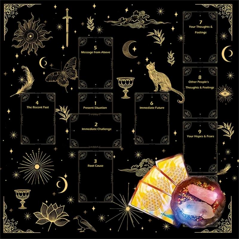 Practical Foldable Night Theme Tarots Cloth Easy To Clean Velvets Divination Mat Fabric Texture for Spiritual Practices