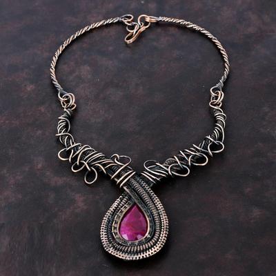 Faceted Kashmir Ruby Necklace Copper Wire Wrapped Adjustable Necklace Copper Jewelry Handmade Necklace Natural Gemstone Jewelry Gift For Her