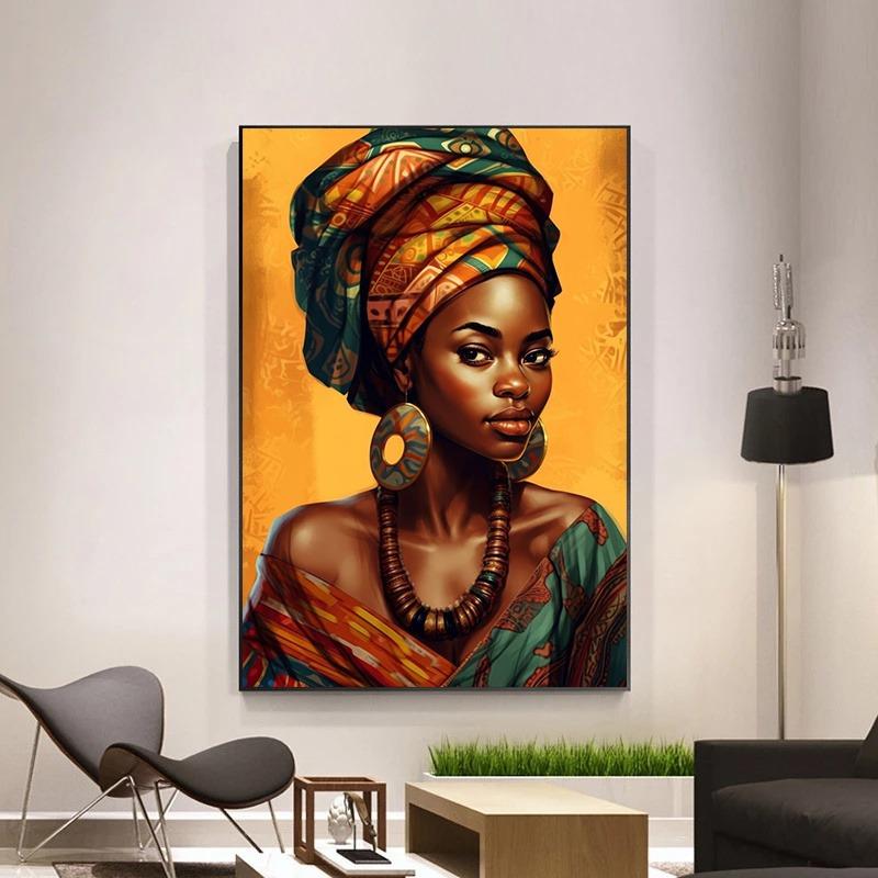 Africane Girl Africa Art Painted Canvas Painting Abstract Beautiful African Woman Wall Art Posters and Prints Living Room Decor