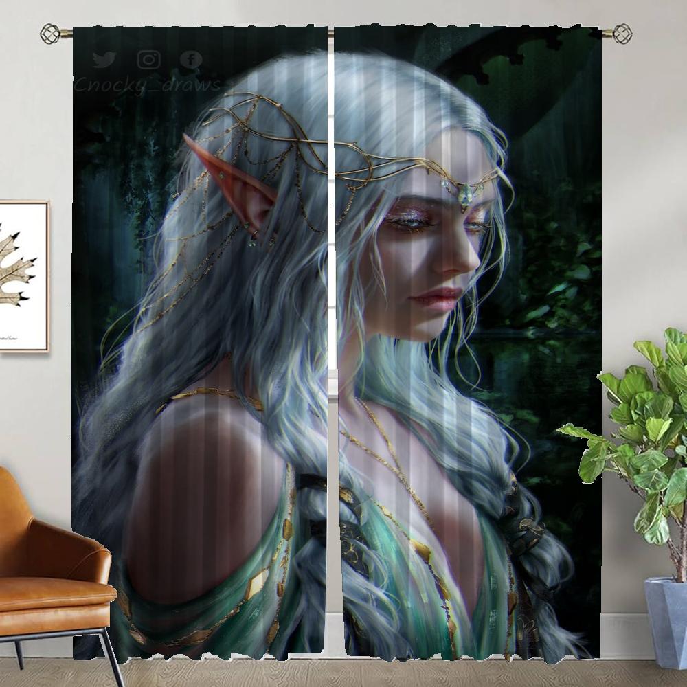 Female Elf Tulle for Bedroom Curtains Child Room Window Curtain Halloween Decoration Home Interior Curtains 2 Pieces Partition