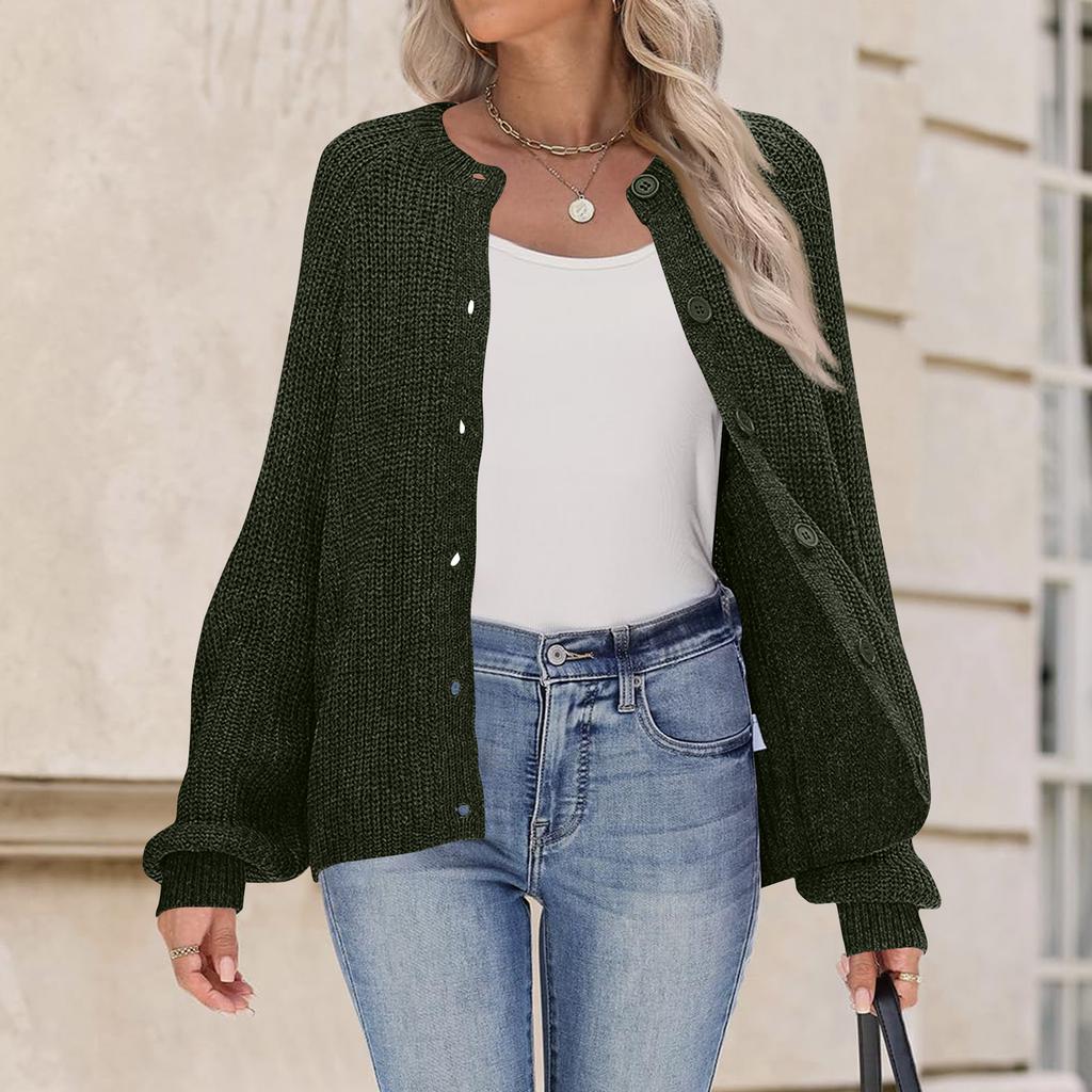 Women's Knitted Cardigan Short Knit Round Neck Open Front Sweater Button Down Elegant Casual Cardigan For Women