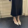 2025 new pointed middle heel shoes women's autumn pointed bow sandals low heel empty light mouth single shoes after banquet