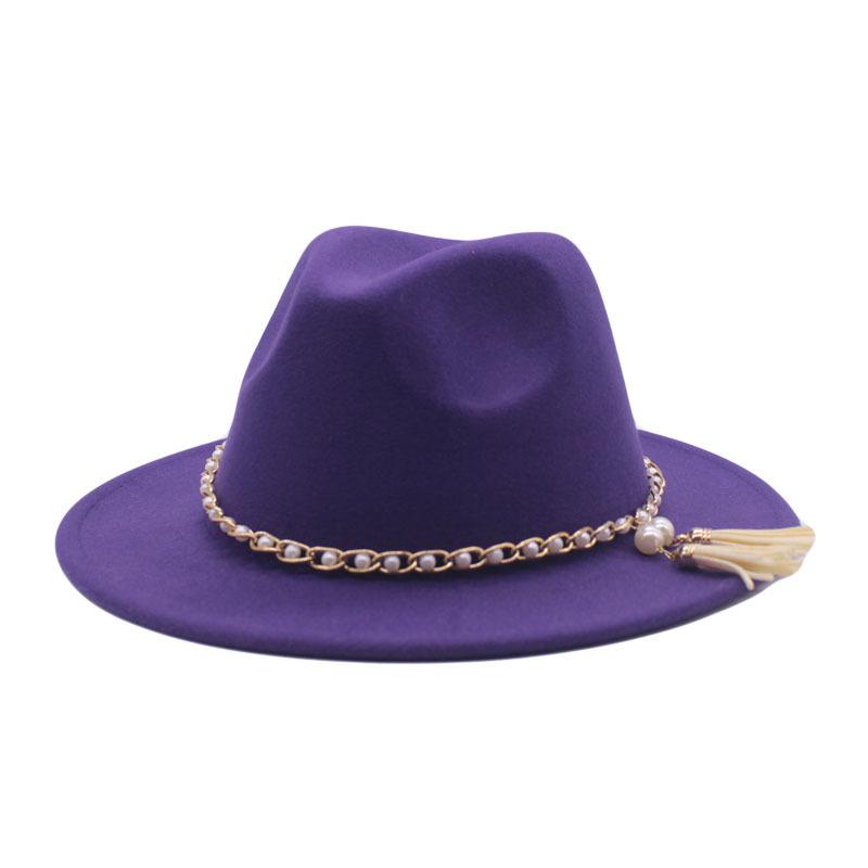 European and American fashion new chain jazz hat autumn and winter eaves fashion woolen top hat