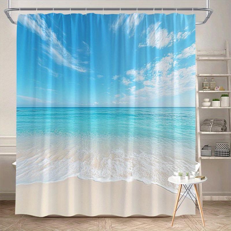 Waterproof Shower Curtain with a Serene Beach Scene Bringing the Calmness of Ocean Waves and Blue Skies to Your Bathroom