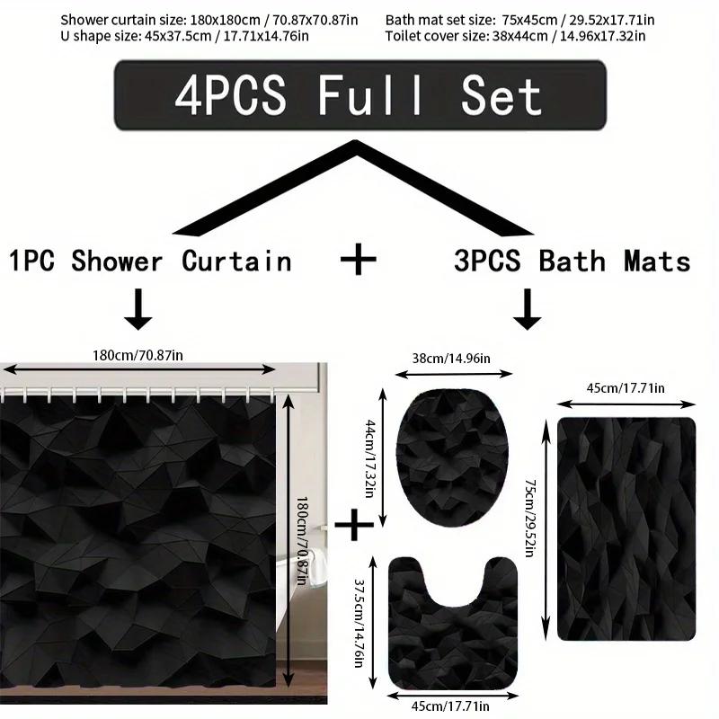 

Chic Geometric Waterproof Shower Curtain Set With 12 Hooks, Non-Slip Bath Mat, U-Shaped Toilet Rug & Lid Cover-Complete Polyes W60H190(CM)-1 Pcs