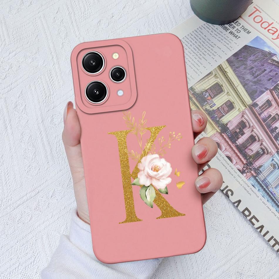 

For Xiaomi Redmi 12 12C 11A Phone Case Rose 26Letter Smooth Liquid Silicone Shockproof Pink Cover For Redmi 12 C 11 A 4G 5G Capa Redmi 12 (4G)