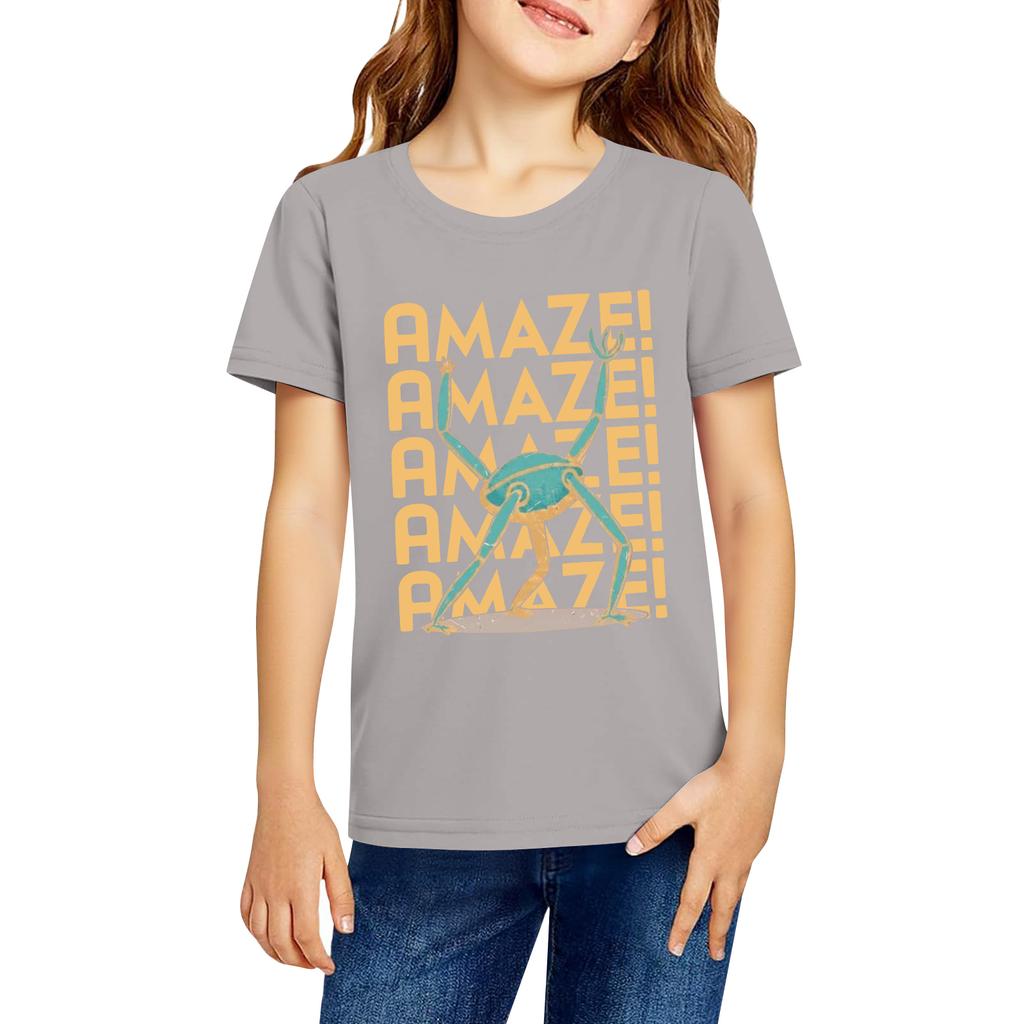 Fashionable Round Neck Short Sleeve Work Clothes Printed Tops For KID Summer Tops