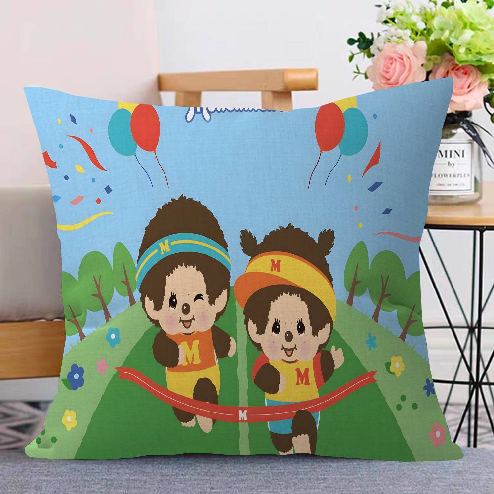 Anime M-Monchhichi Cushion Cover Car Throw Pillow Case For Sofa Car Christmas Gift 40x40cm 45x45cm