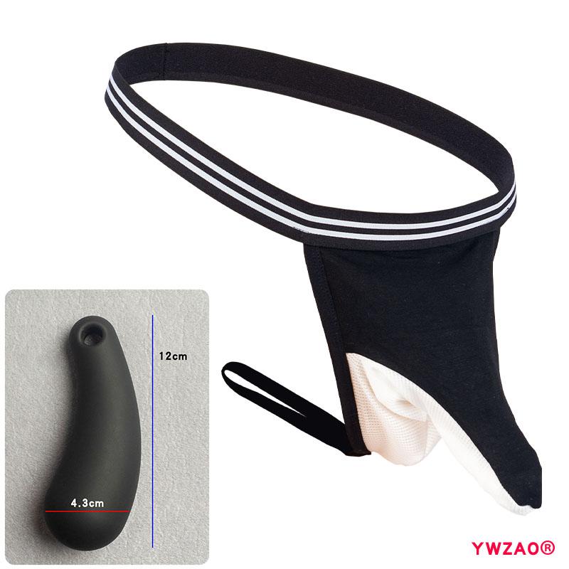 YWZAO Insertable Anal Plug Mens Underwear Thong Separate Pouch Design Black N28