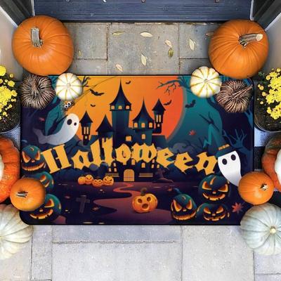 Pumpkin Bat Ghost Skeleton Pattern Halloween New Entrance Floor Mat Bathroom Absorbent Foot Door Mat Horror Skeleton Decoration