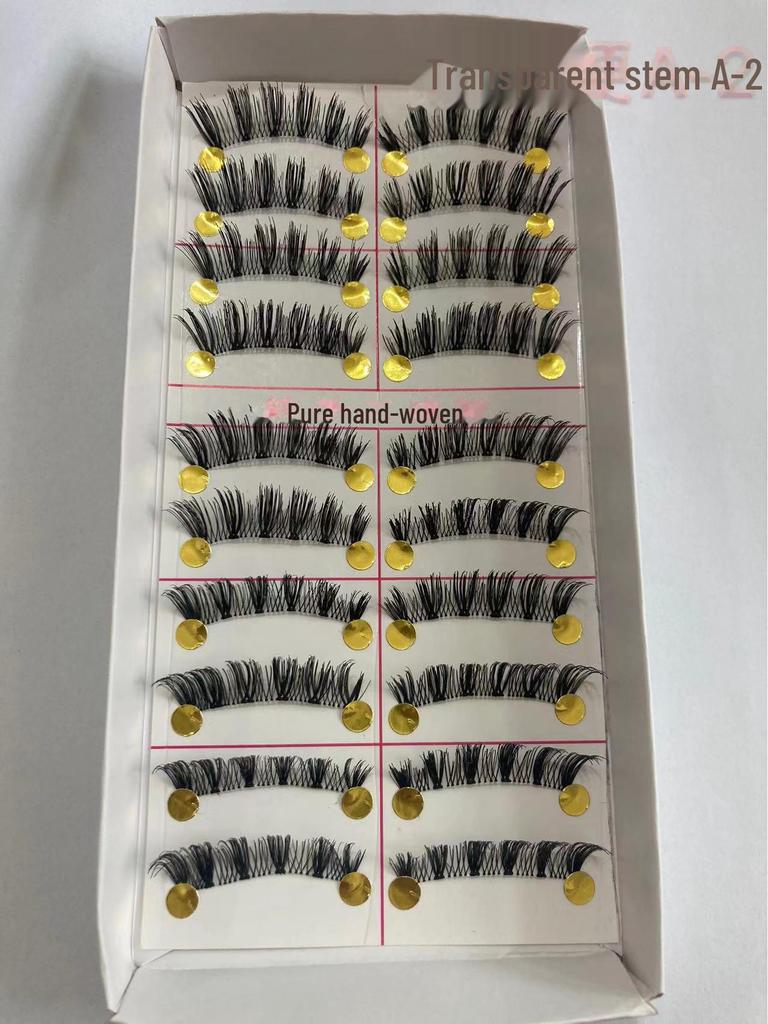 217 handgefertigte falsche Wimpern – 10 Paar im natürlichen Stil, gekreuzter Baumwollstiel für Bühnen-Make-up