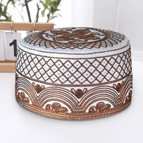 Men Cap Ethnic Vintage Flat Top Round Embroidery Decorative Breathable Turkish Jewish Holiday Wear Cap Headwear