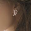 925 Sterling Silver Chic Leaf Stud Earrings for Women Cubic Zirconia Delicate Accessories Wedding Party Statement Jewelry