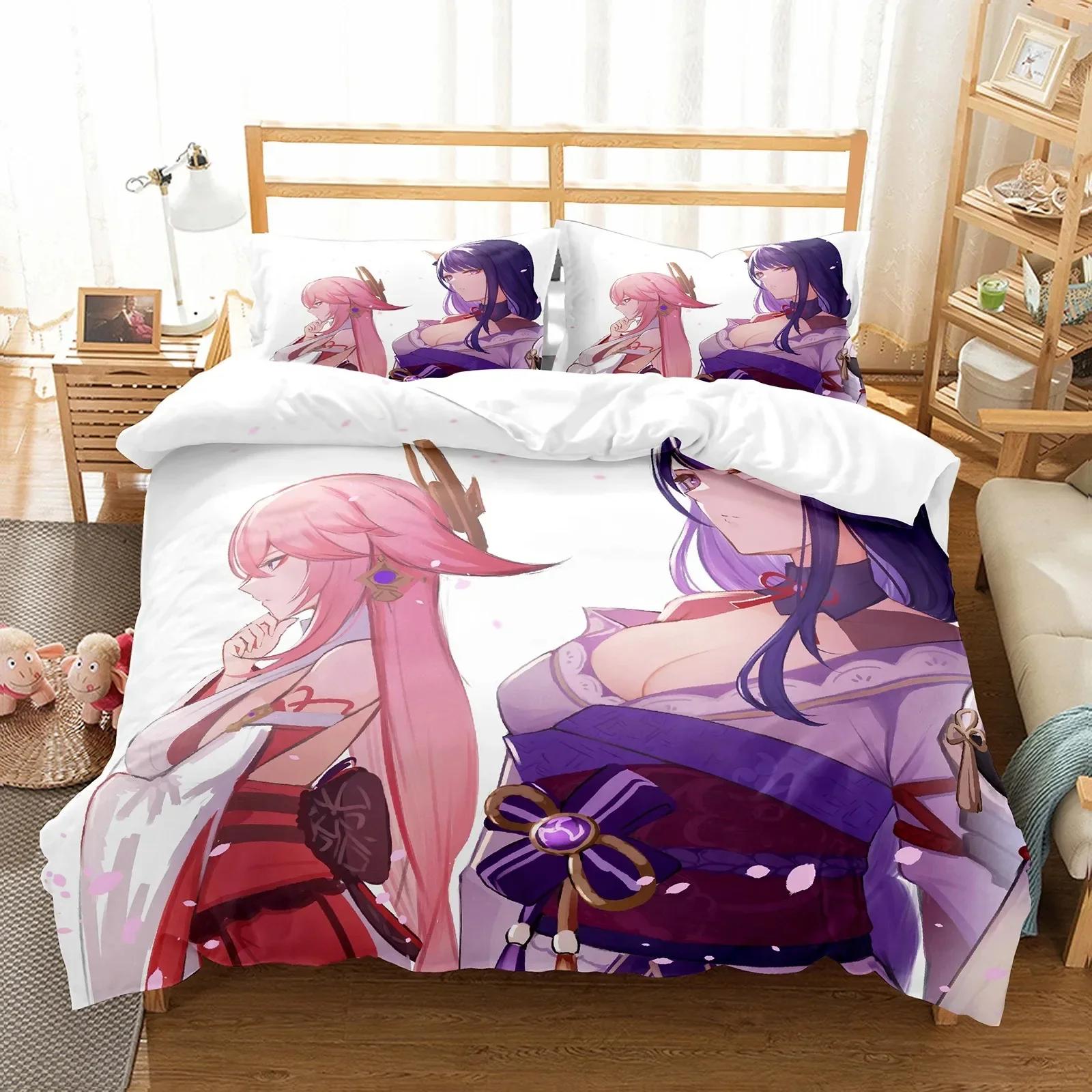 

Anime Girl Genshin Impact Belzebul Beding Set Printed With Pilowcase Bed Soft Duvet Cover Soft Single Double Quen Super King-Sized Dimensionsd 120*200cm Single