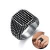 Stylish and Domineering Motorcycle Accessories for Men, Retro Black Square Pitted Jewelry Ring